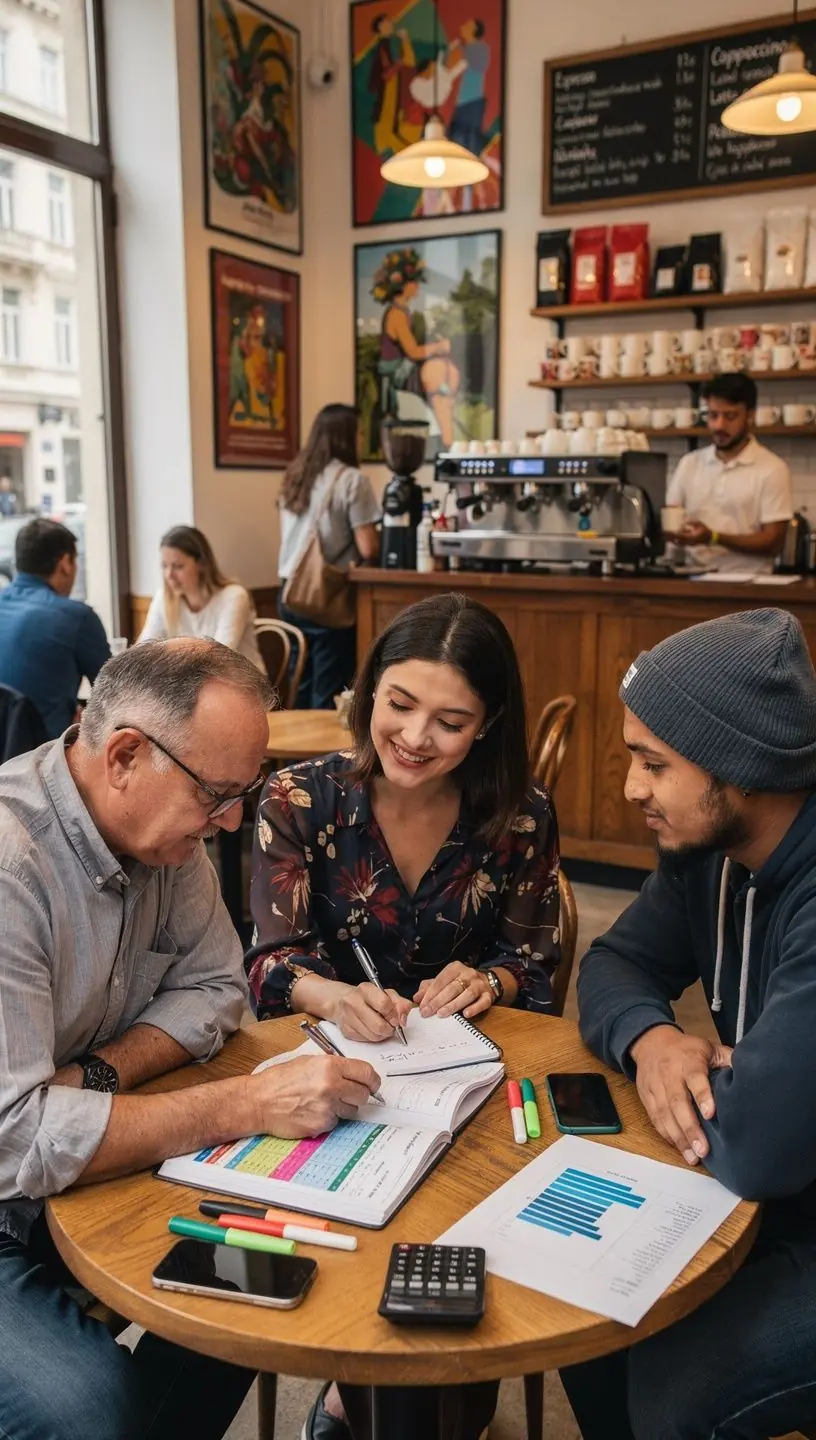 Pénzügyi blog szerzője magyarázza a takarékosság fontosságát egy modern irodai környezetben.