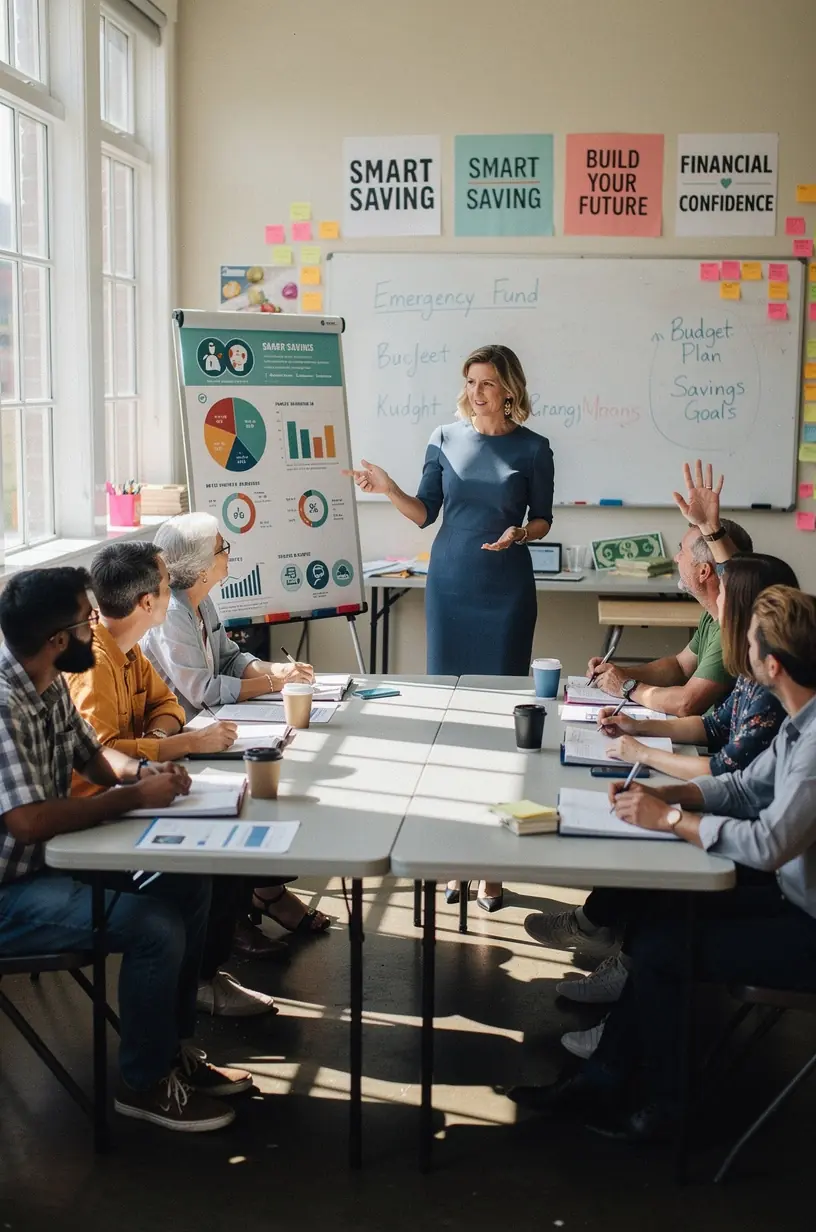 Részletes pénzügyi munkafüzet oldalai, amelyek lépésről lépésre vezetnek a pénzügyi tervezésben.